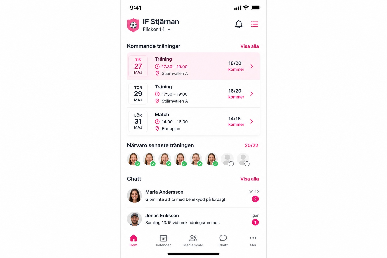 Teamsports app — medlemshantering