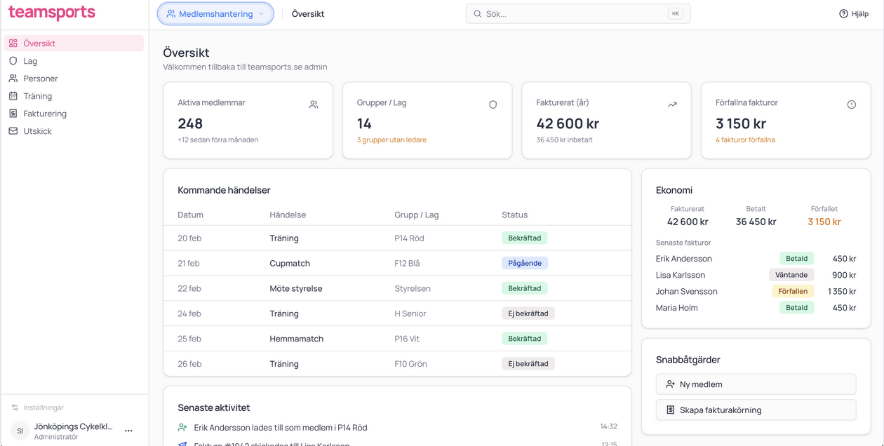 Medlemshantering - medlemsregister, fakturering och LOK-stöd